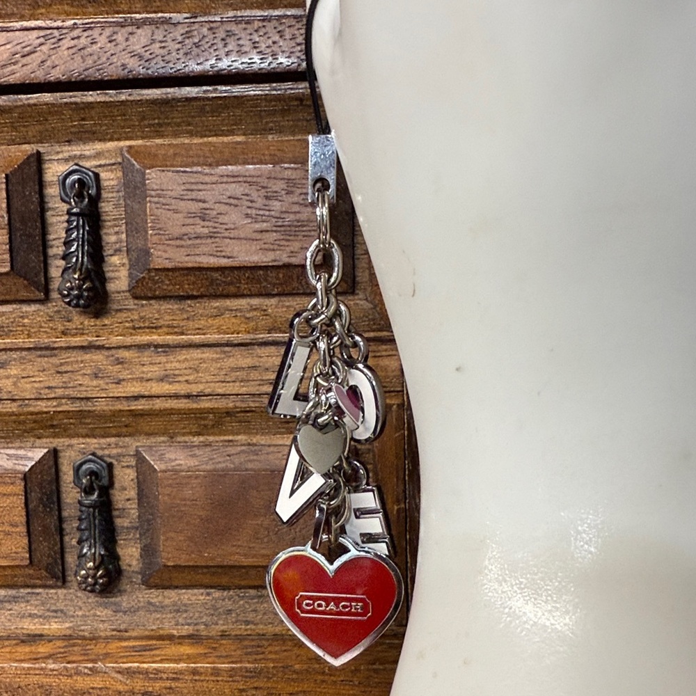 NWOT Coach Red and Silver Heart Bag Charm